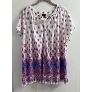 Talbots Paisley Top 3X Petite Cottagecore Lightweight Short Sleeve Peasant Boho
